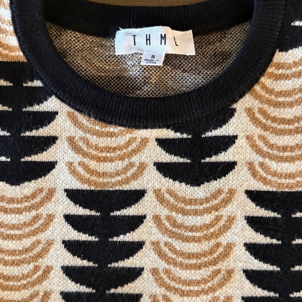 THML Black and Cream Patterned Crewneck Sweater - Picture 2 of 4